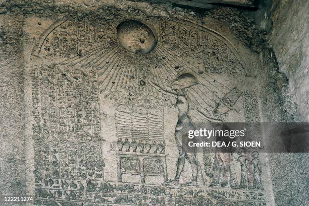 Egypt - Tall al-Amarnah , necropolis. Detail of stele, relief.