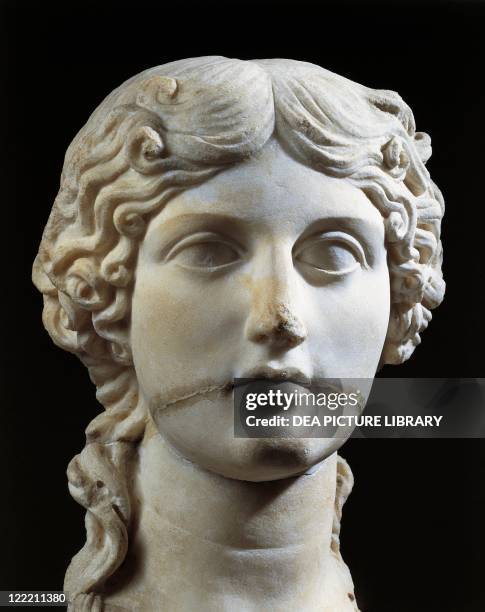 Roman civilization, 1st century A.D. Marble head of Agrippina the Elder , granddaughter of Augustus, mother of Caligula. From Pergamon, Turkey.