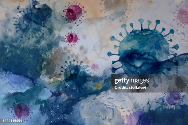 virus cells background in watercolor - covid 19 background stock illustrations