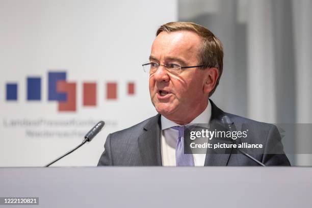 June 2020, Lower Saxony, Hanover: Boris Pistorius , Minister of the Interior of Lower Saxony, speaks at a cabinet press conference of the Lower...