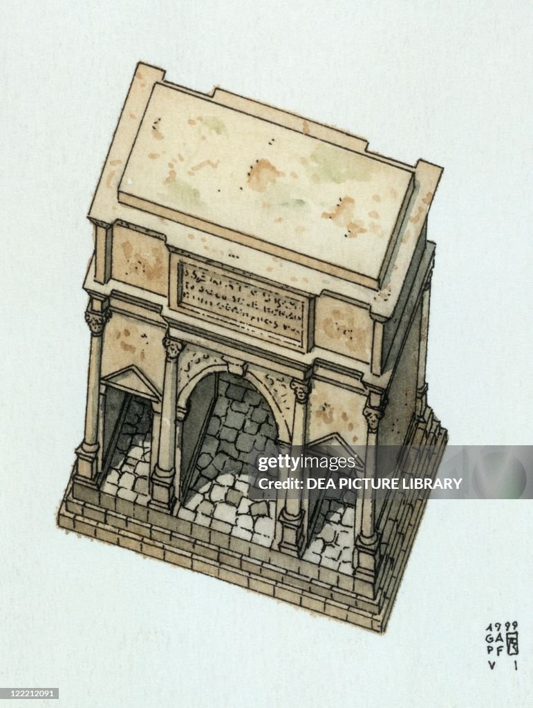 Triumphal arch honors Germanicus, 1st century, drawing