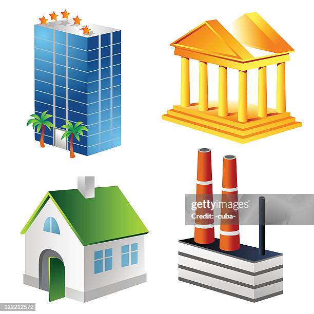 four buildings - historical building stock illustrations