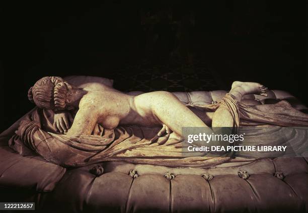Roman civilization, 1st century A.D. Marble statue depicting a sleeping Hermaphroditus. Roman copy of a Greek original of the 2nd century b.C.
