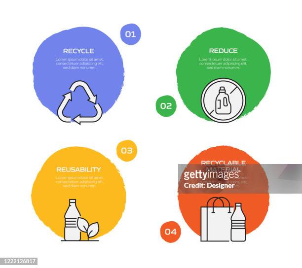 recycling and zero waste infographic template, elements and icons. simple vector infographic design - recycling symbol stock illustrations
