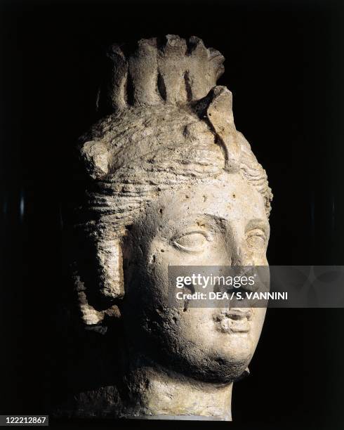 Egyptian civilization, 2nd century b.C. Limestone head of Cleopatra I or II. From Alexandria, Mazarita district .