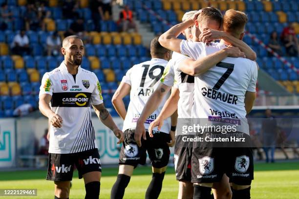 Daniel Nussbaumer of Altach and his teammates celebrate the first goal during the tipico Bundesliga match between Cashpoint SCR Altach and SV...
