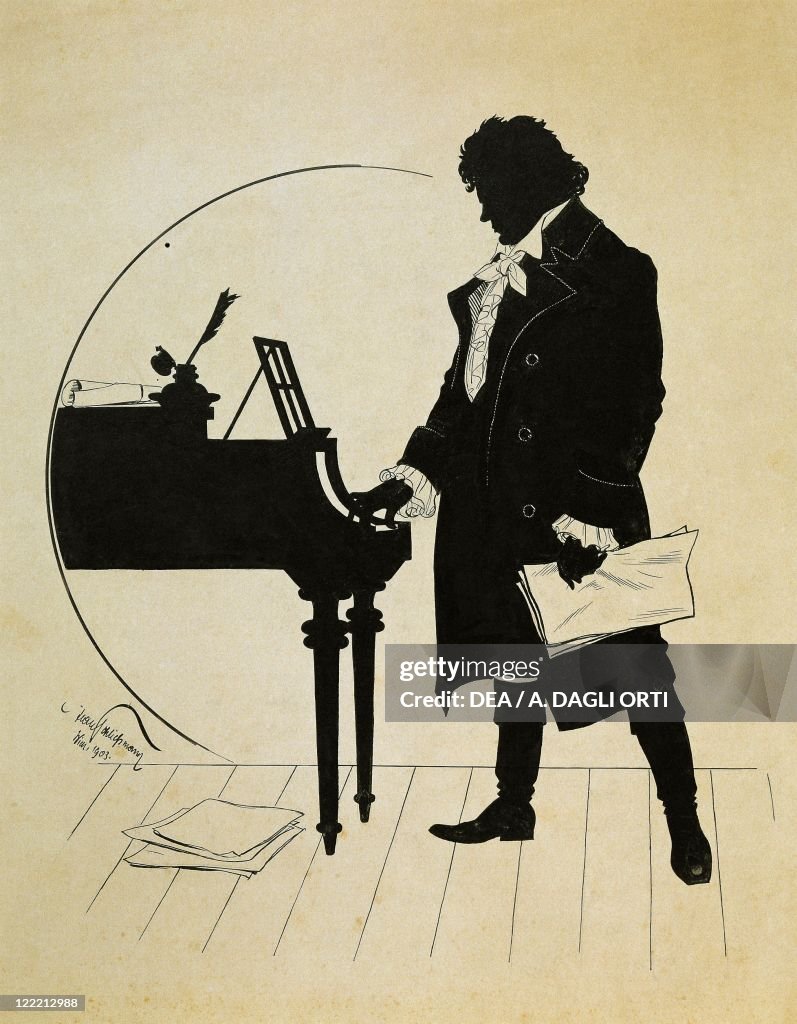 Austria, Vienna, Ludwig van Beethoven at the piano Silhouette