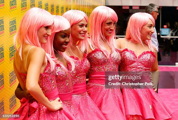 Actor/singers London Clark, Erika Corvette, Jeana Zettler, Devon Jordan, and Ashley Cutrona arrive at the premiere of "Standing Ovation" at Universal...