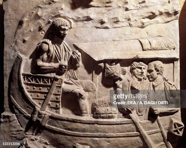 Roman civilization, 2nd century A.D. Cast of the Trajan's Column. Detail: Roman merchant ship.