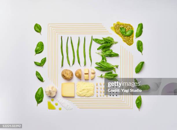 knolling style of genovese pasta - noodle stock pictures, royalty-free photos & images