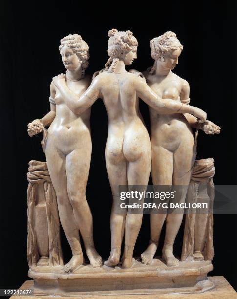 Roman civilization, 2nd century A.D. Marble group representing the Three Graces. From Rome, Mount Celio, Villa Cornovaglia.