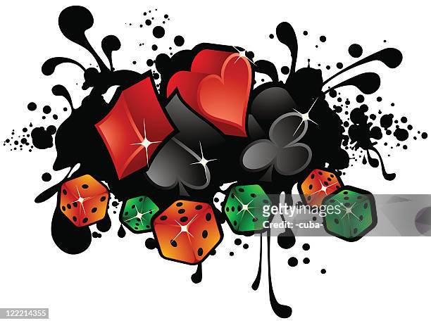 gambling composition with 3d card suits and dices - croupier stock illustrations