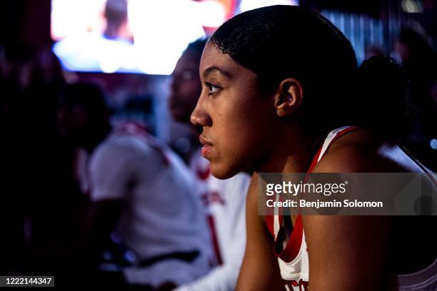 Arella Guirantes of the Rutgers Scarlet Knights during player introductions at Rutgers Athletic Center on January 20, 2020 in Piscataway, New Jersey.