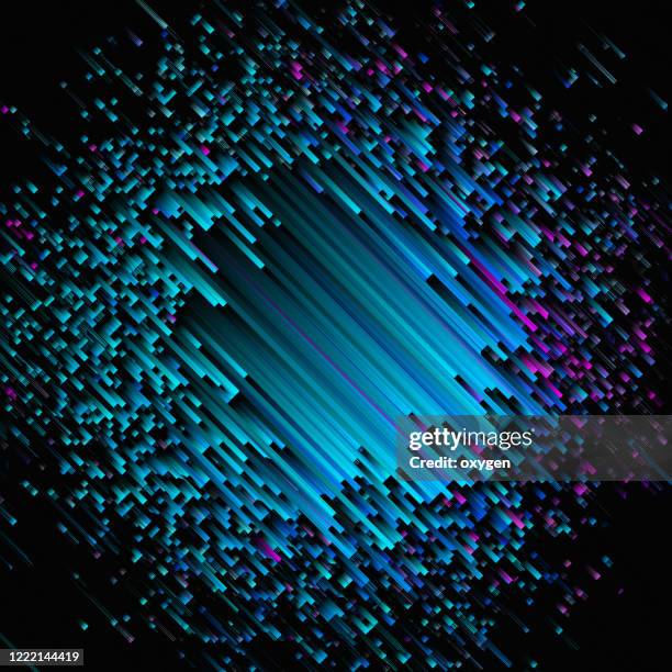 abstract distorted glitch sphere blue pixel texture black background - tech problems stock pictures, royalty-free photos & images