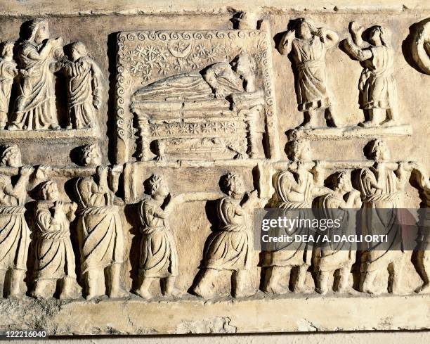 Roman civilization, 1st century A.D. Relief depicting a funeral ceremony.