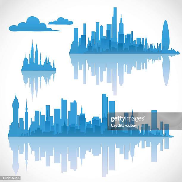 blue cityscapes, set 2 - building cross section stock illustrations