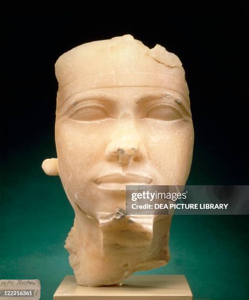 Egyptian civilization, Old Kingdom, Dynasty IV. Alabaster head of Pharaoh Khafre .