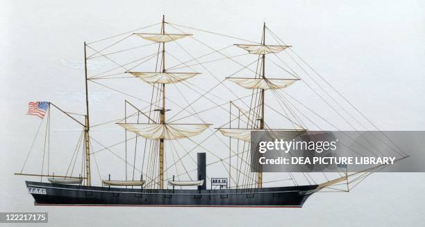 Uss Unity Sloop Naval ships - United States' screw sloop USS Enterprise, 1874. Color ...