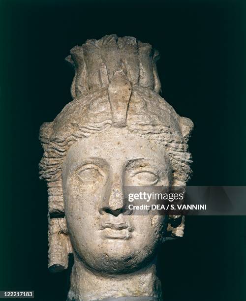 Egyptian civilization, 2nd century b.C. Limestone head of Cleopatra I or II. From Alexandria, Mazarita district .