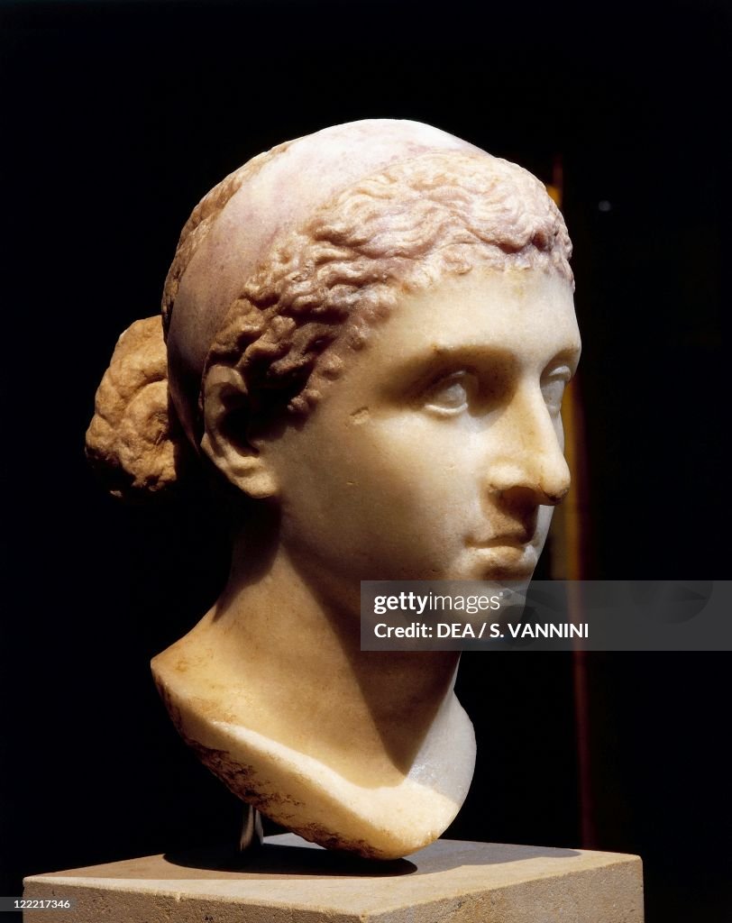 Marble head of Cleopatra VII, Roman civilization, 50-30 b.c.