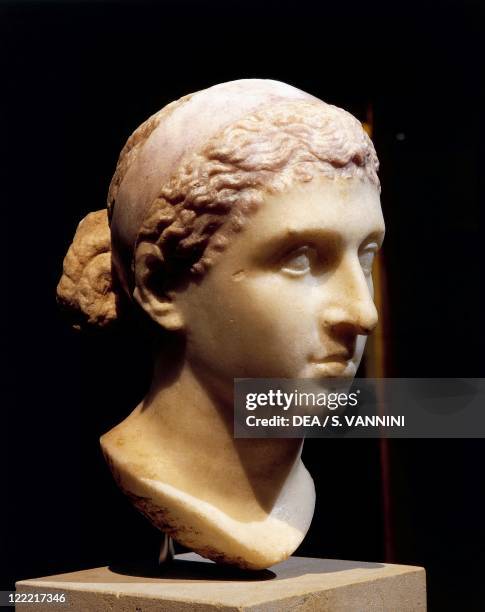 Roman civilization, 1st century b.C. Marble head of Cleopatra VII .