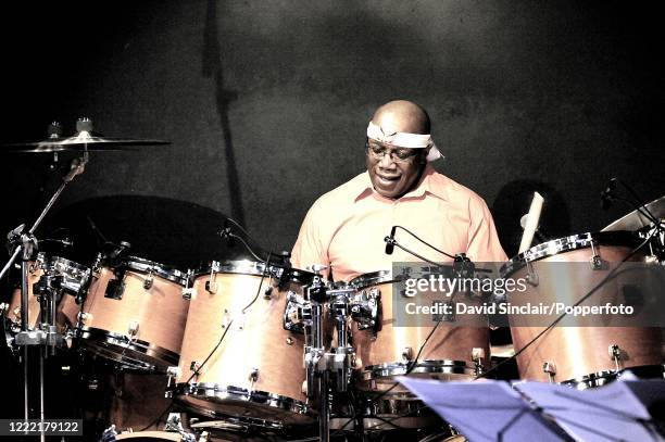 American jazz drummer Billy Cobham performs live on stage at Ronnie Scott's Jazz Club in Soho, London on 21st February 2008.