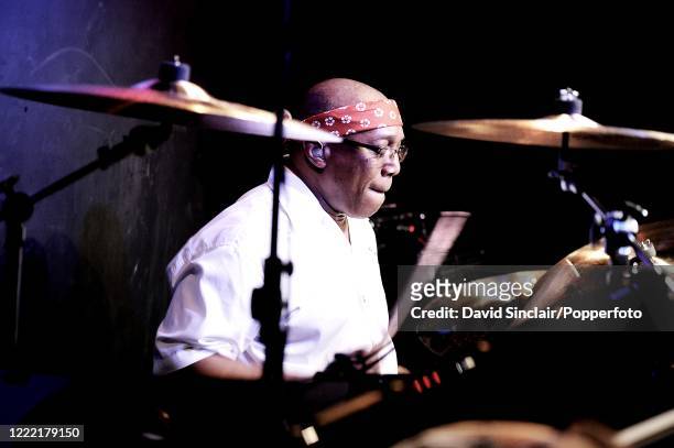 American jazz drummer Billy Cobham performs live on stage at Ronnie Scott's Jazz Club in Soho, London on 19th February 2009.