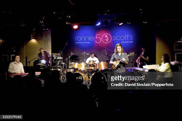 American jazz drummer Billy Cobham performs live on stage with his band at Ronnie Scott's Jazz Club in Soho, London on 16th February 2011.