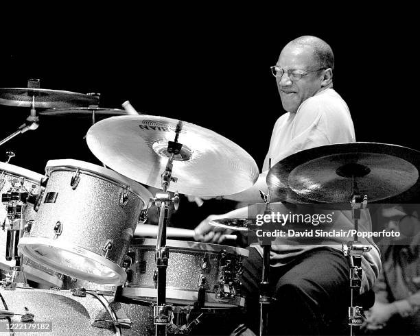 American jazz drummer Billy Cobham performs live on stage at Queen Elizabeth Hall in London on 22nd February 2002.