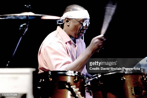 American jazz drummer Billy Cobham performs live on stage at Ronnie Scott's Jazz Club in Soho, London on 20th July 2006.