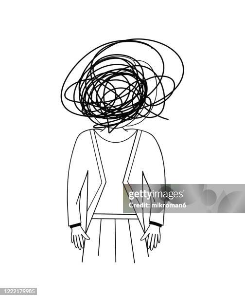 sketch of confused woman - confused writing stock-fotos und bilder