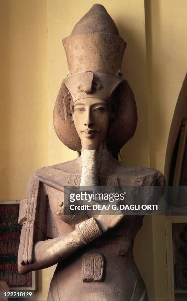 Egyptian civilization, New Kingdom, Dynasty XVIII. Limestone pillar statue of Amenhotep IV , from the Aton Temple at Karnak.