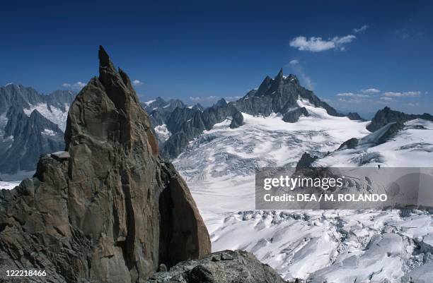 France - Mont Blanc Massif seen from Roi de Siam, Tacul satellites and in the background the Dent du Géant .