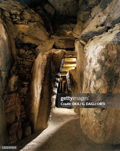 Ireland - County Meath - Newgrange. Megalithic monument . Inner corridor .
