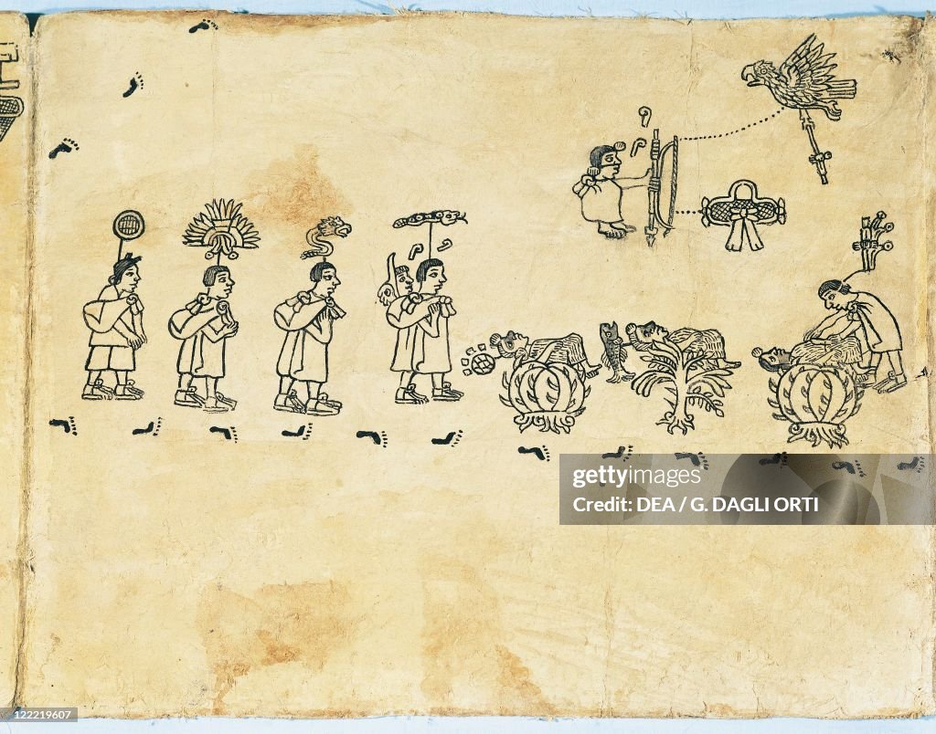 Mexico, Illustration depicting Aztec migration from Codex Boturini, manuscript