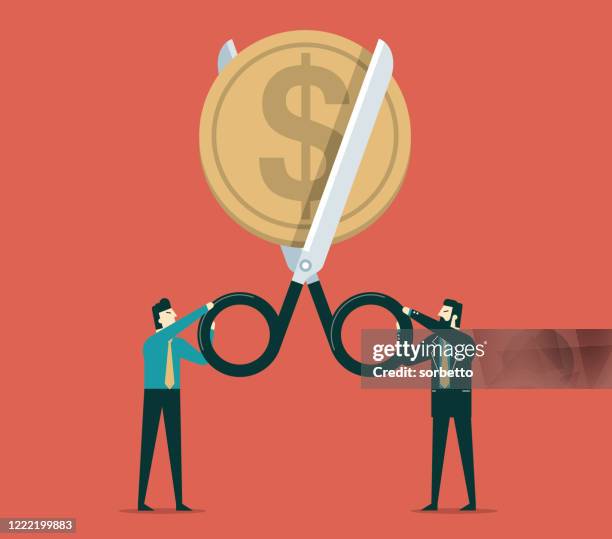 schere schneiden geld - münze - trennen stock-grafiken, -clipart, -cartoons und -symbole