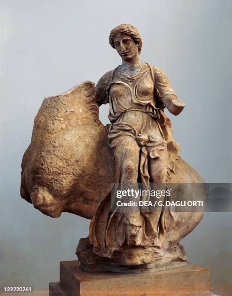 Greek civilization, 4th century b.C. Statue of Aura on horseback. From the Temple of Asclepius in Epidaurus.