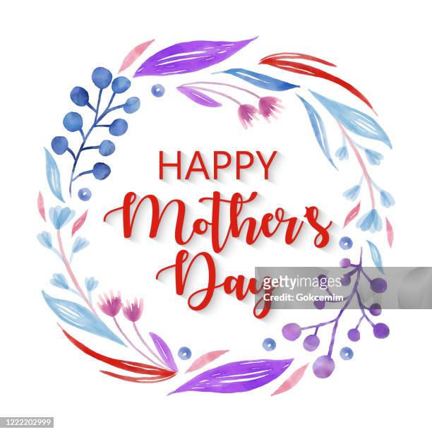 happy mother's day, delicate leaves and berries on white background. pink, blue, purple spring blossom design for greeting cards, advertising, banners, leaflets and flyers. geometric botanical vector design frame. elegant summer concept, design element. - mothers day text art stock illustrations