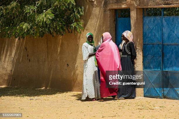 groep tsjadische vrouwen die voor een huis spreken - chad stockfoto's en -beelden