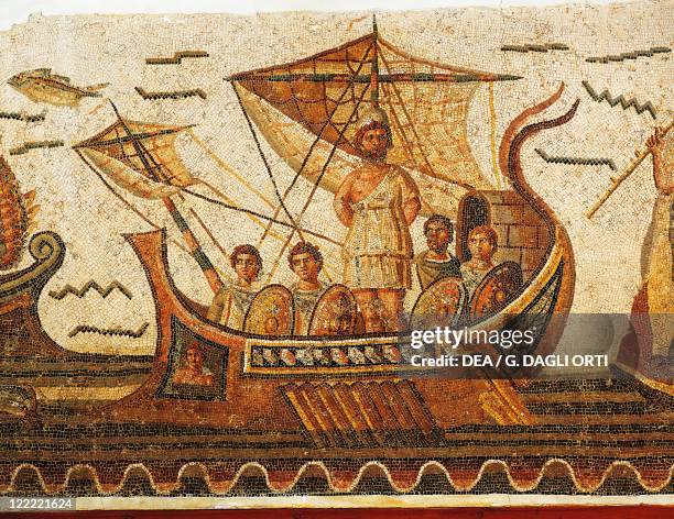 Tunisia, Dougga, Mosaic work depicting Ulysses and the Sirens.