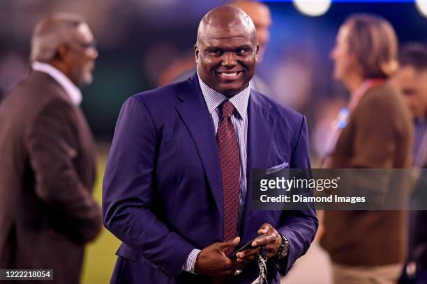 Monday Night Football commentator Booger McFarland on the field prior to a game between the Cleveland Browns and New York Jets on September 16, 2019...