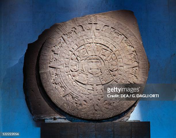 Aztec civilization, Mexico, 15th century. The 'Stone of the Sun' or 'Aztec Calendar'. Found in Tenochtitlan in 1789.