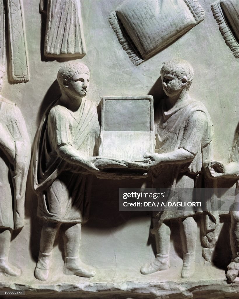 Detail of relief depicting a belt and cushion shop, 1st Century