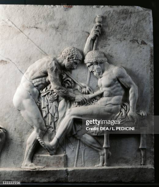 Roman civilization, 1st century b.C. Relief of Telephus. Pentelicus marble. The myth of Telephus. From Herculaneum, House of the Relief of Telephus....