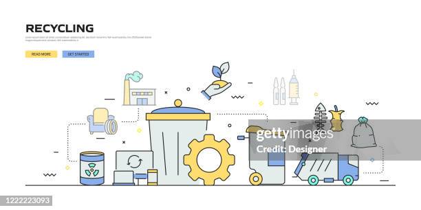recycling and zero waste vector banner design concept. outline line icon vector illustration template for websites, presentation etc. - reduce waste infographic stock illustrations