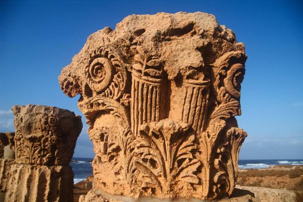 Libya - Historical Cyrenaica - Ancient Apollonia or Marsa Susa . Roman baths. Detail of architecture.