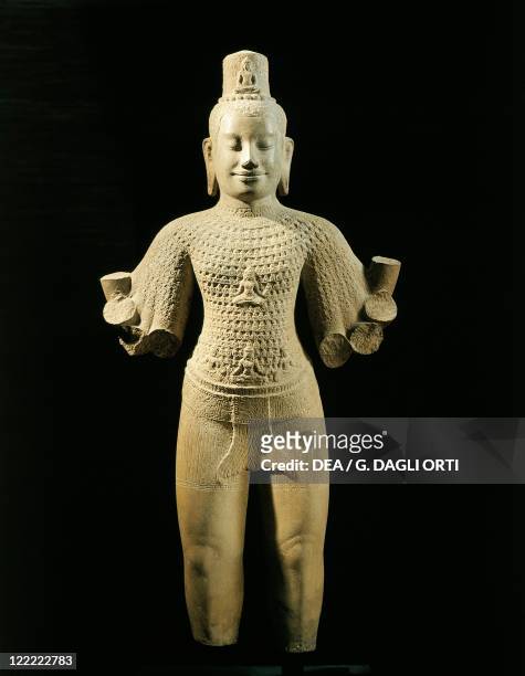 Combodia, Angkor, Statue of the Bodhisattva Lokesvara, Bayon style, Sandstone sculpture from Preah Thkol .