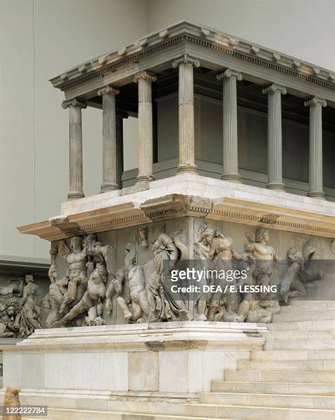 Turkey, Bergama, High relief on the frieze representing the Gigantomachy from left wing of the Pergamon altar.