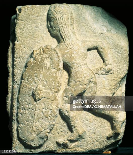 Spain, Osuna, Bas-relief depicting a warrior from a memorial monument found in Urso.