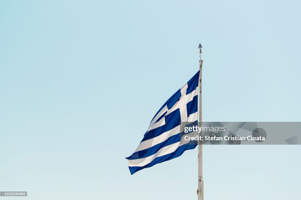 Athens, Greece flag in wind